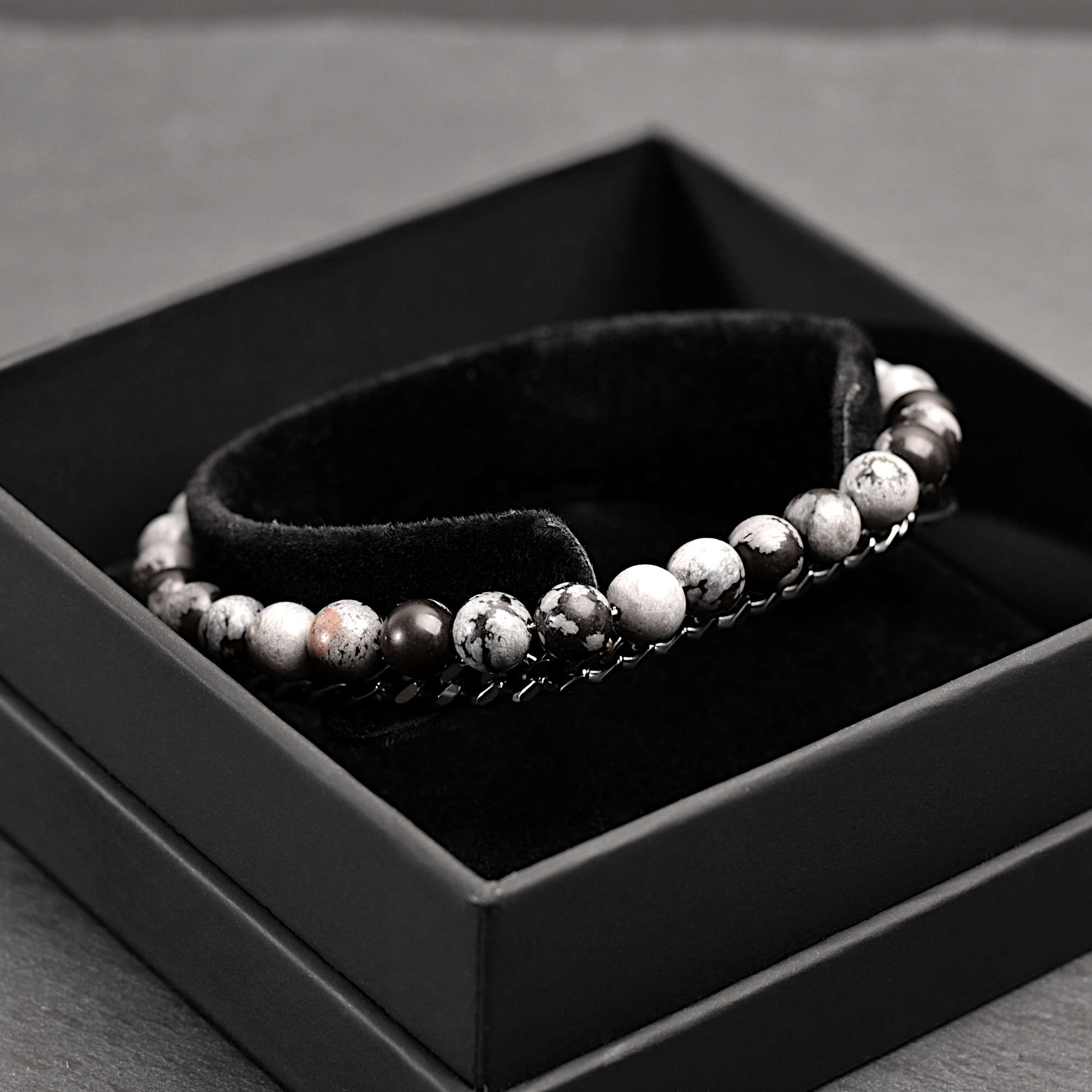 Thorne - Snowflake natural stone and stainless steel bracelet