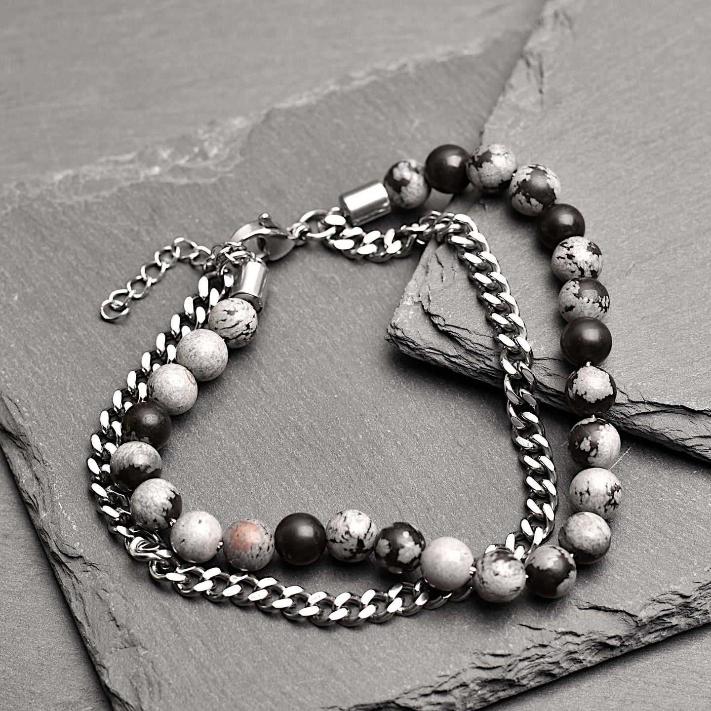 Thorne - Snowflake natural stone and stainless steel bracelet