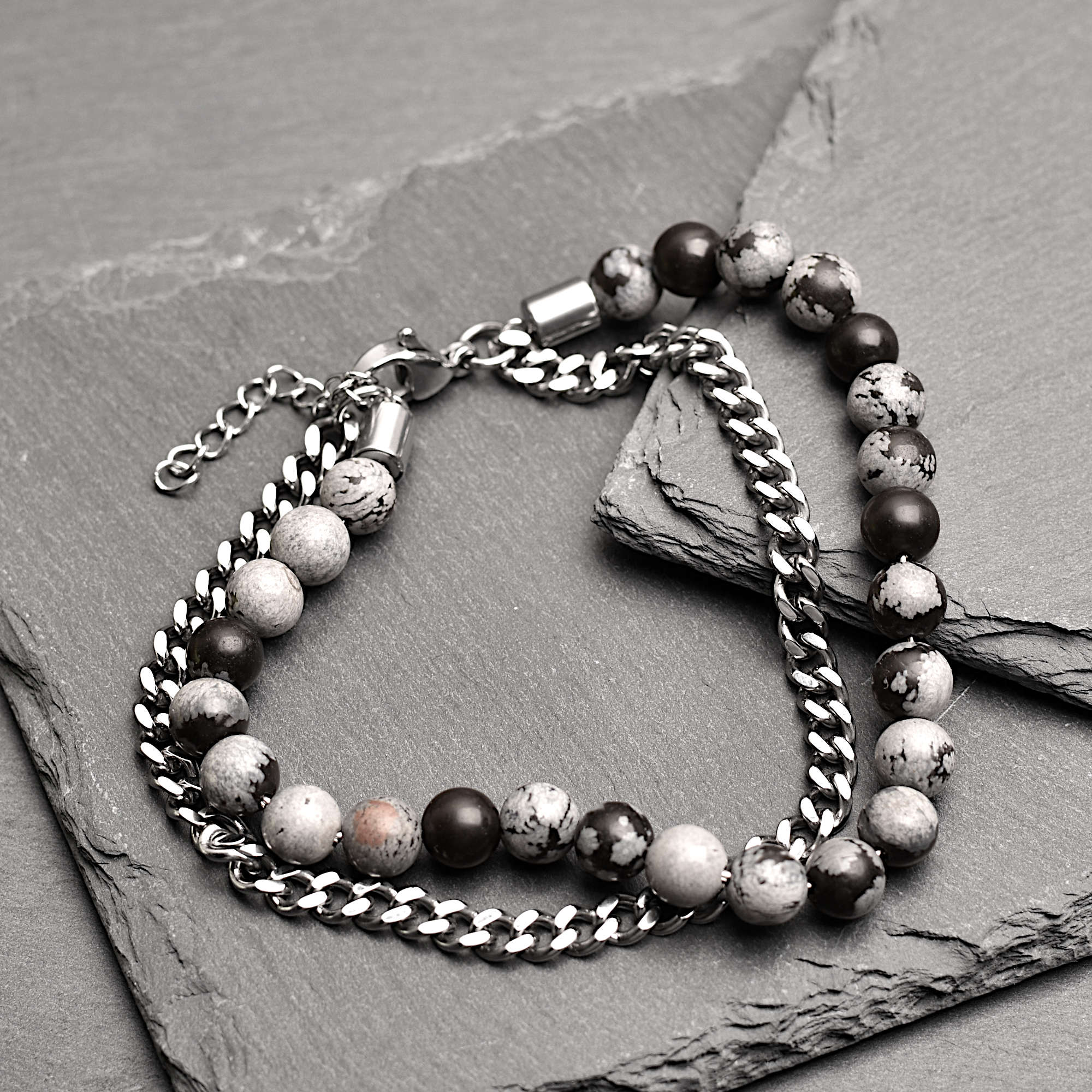 Thorne - Snowflake natural stone and stainless steel bracelet