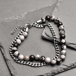 Thorne - Snowflake natural stone and stainless steel bracelet