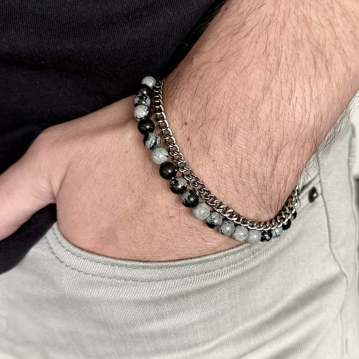 Thorne - Snowflake natural stone and stainless steel bracelet