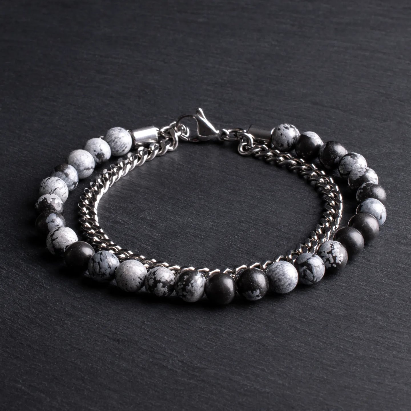 Thorne - Snowflake natural stone and stainless steel bracelet
