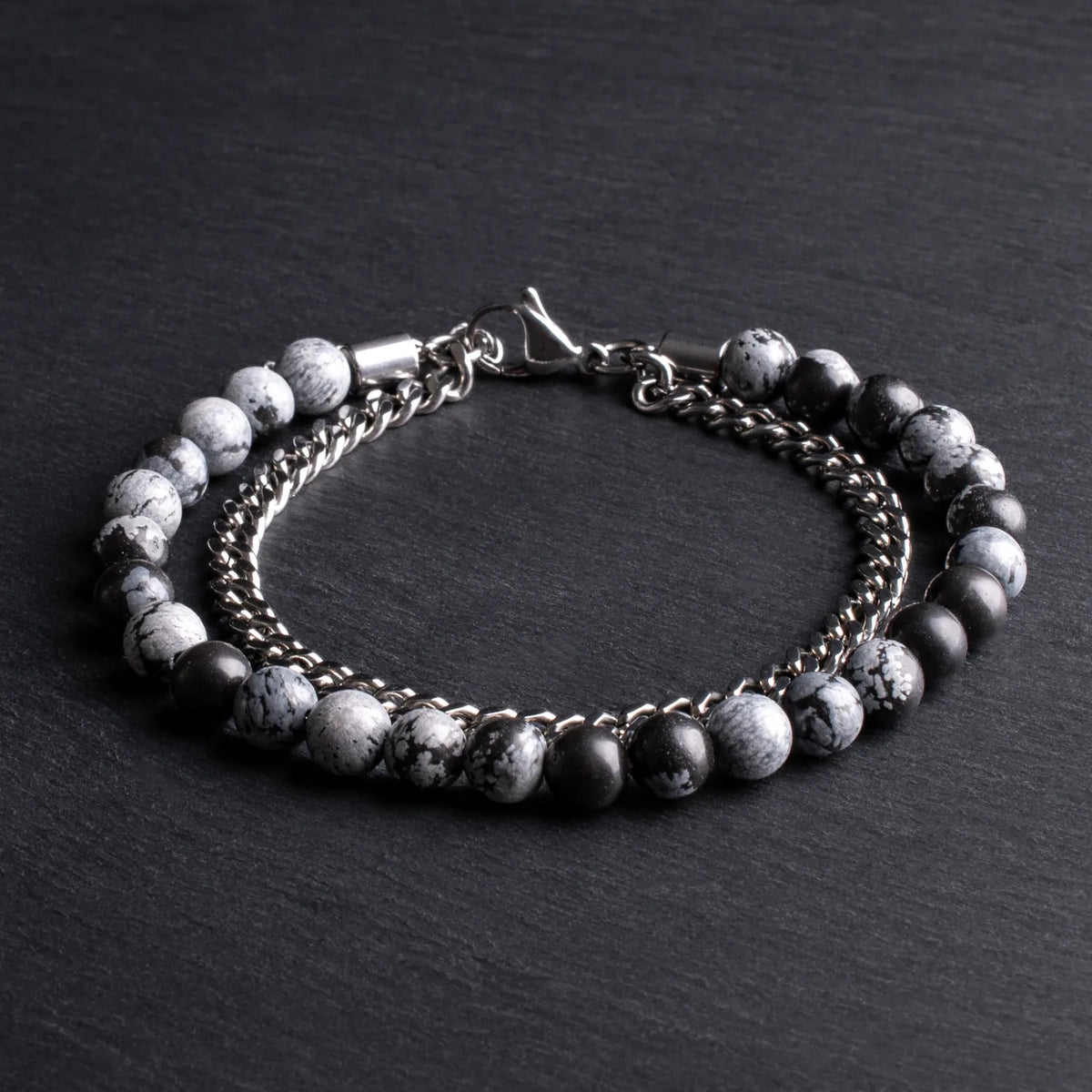 Thorne - Snowflake natural stone and stainless steel bracelet