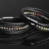 Varek - Multi-layer leather bracelet with dragon blood beads & genuine leather cords