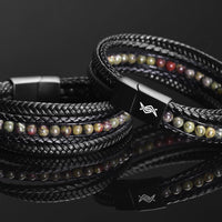 Varek - Multi-layer leather bracelet with dragon blood beads & genuine leather cords