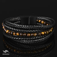 Aurum - Multi-layer leather bracelet with yellow-tiger eye beads & genuine leather cords
