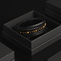 Aurum - Multi-layer leather bracelet with yellow-tiger eye beads & genuine leather cords